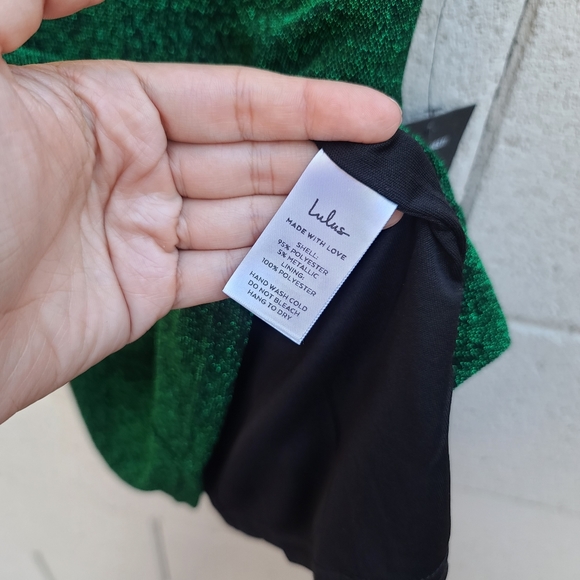 Lulu's | Take Me Anywhere Green Sparkly Asymmetrical Bodycon Mini Dress NEW - Picture 5 of 7